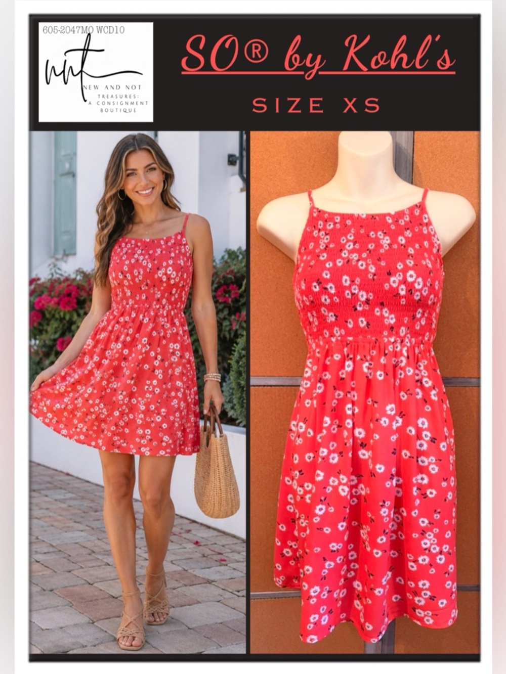 SO Juniors XS Coral Floral Smocked Sundress Sleeveless Mini Dress by Kohl’s